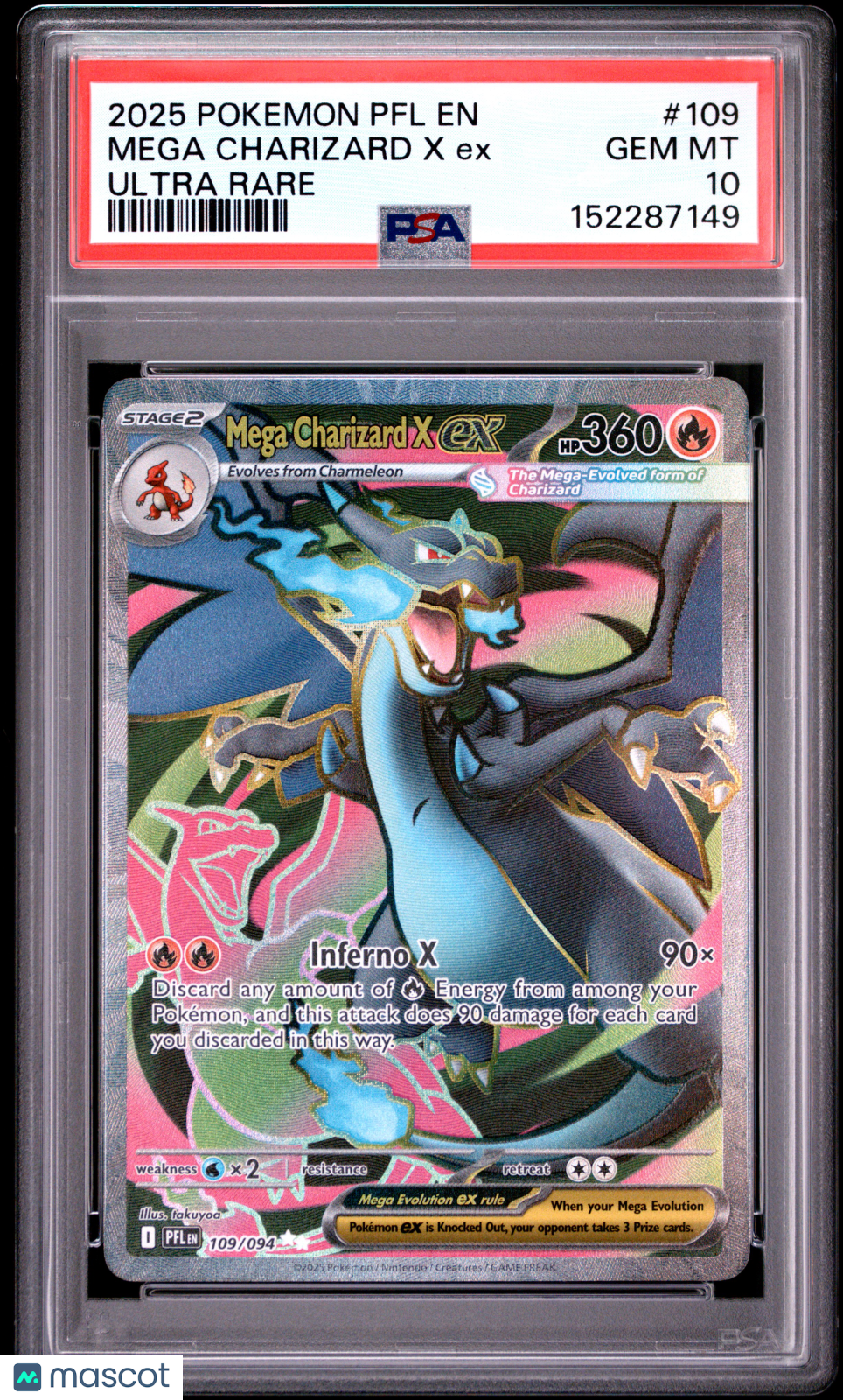 2025 Pokemon PFL EN-Phantasmal Flames Mega Charizard X EX #109 Ultra Rare PSA 10