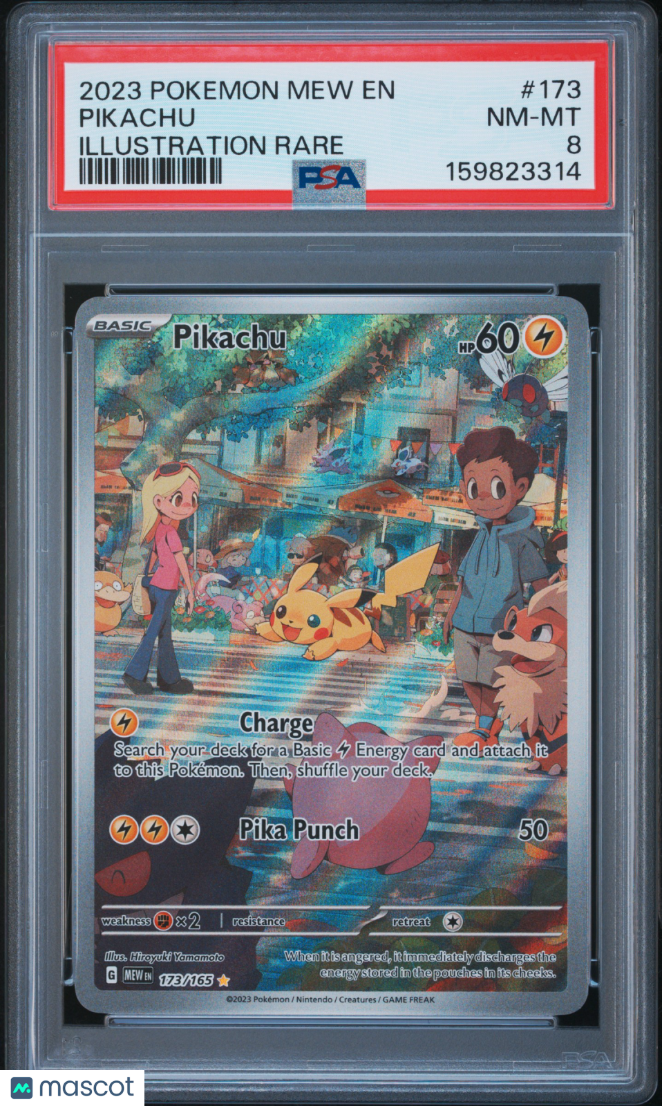 2023 Pokemon Mew EN-151 Pikachu #173 Illustration Rare PSA 8