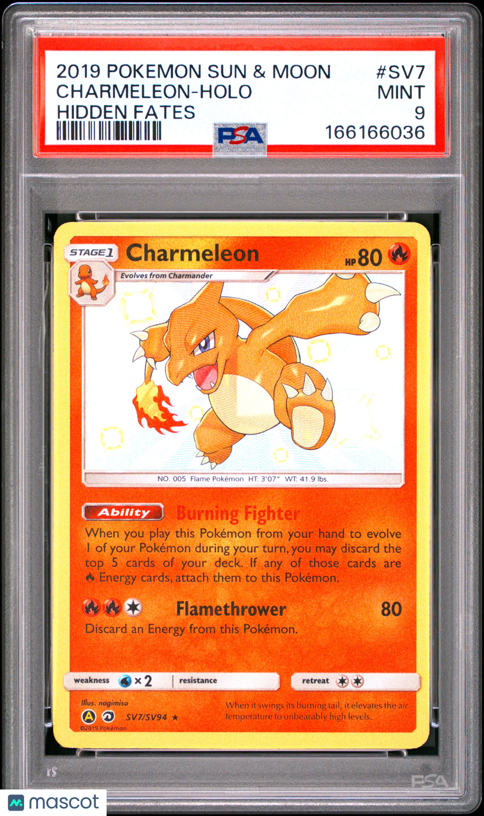 2019 Pokemon Sun & Moon Hidden Fates Charmeleon #SV7 Hidden Fates PSA 9