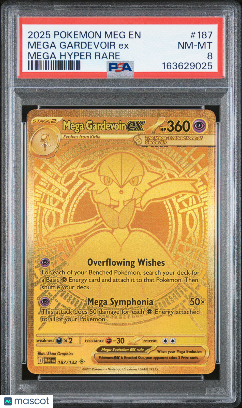 2025 Pokemon Meg EN-Mega Evolution Mega Gardevoir EX #187 Mega Hyper Rare PSA 8