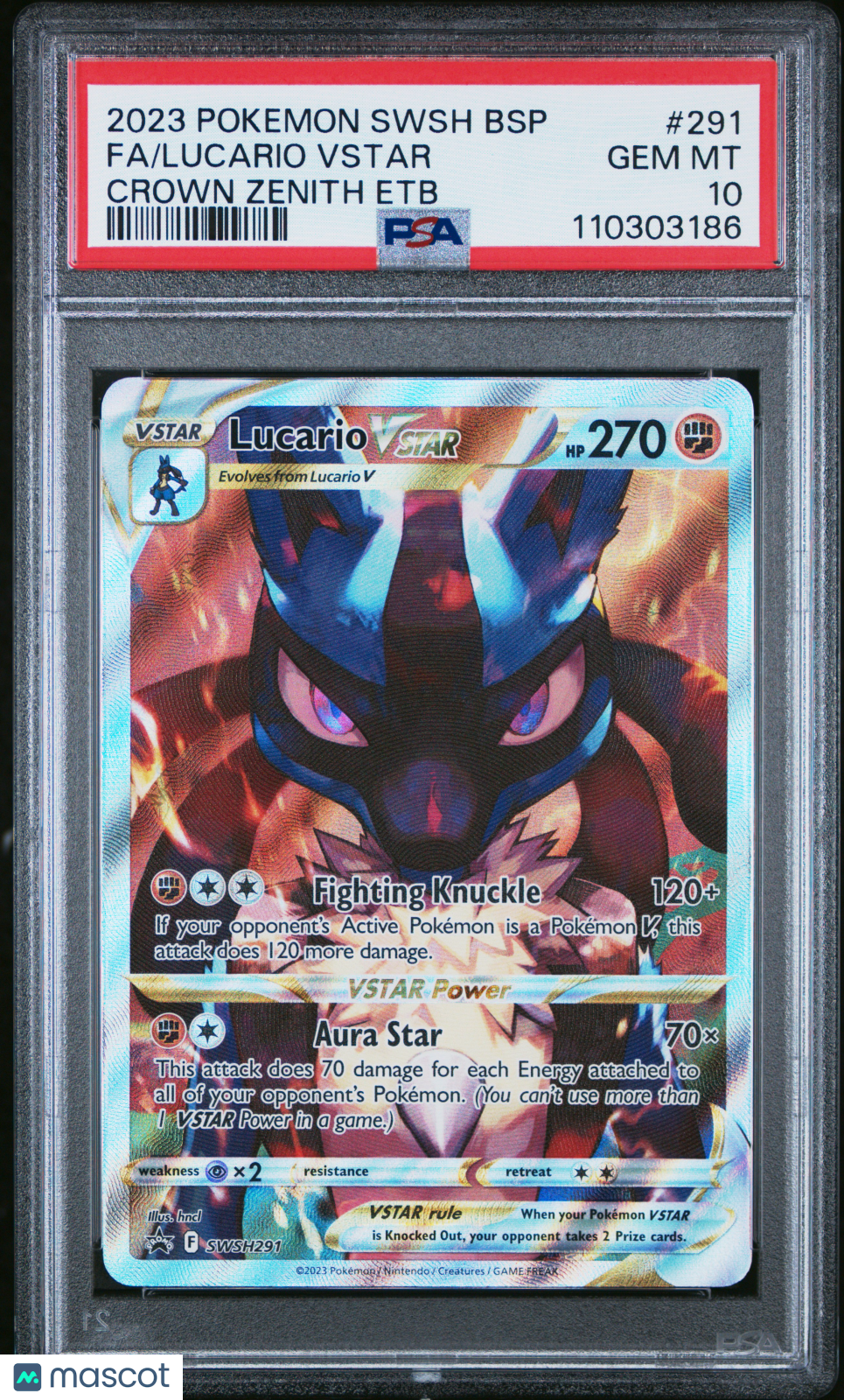 2023 Pokemon Swsh Black Star Promo Lucario VSTAR #291 Crown Zenith Etb Fa PSA 10