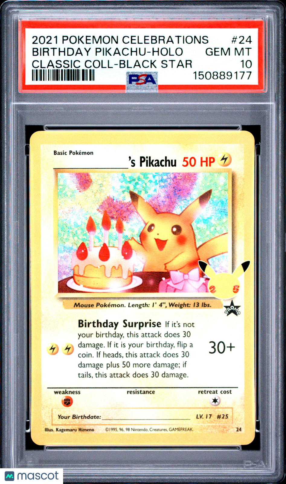 2021 Pokemon Celebrations Classic Collection Birthday Pikachu #24 Classic Coll-Black Star PSA 10