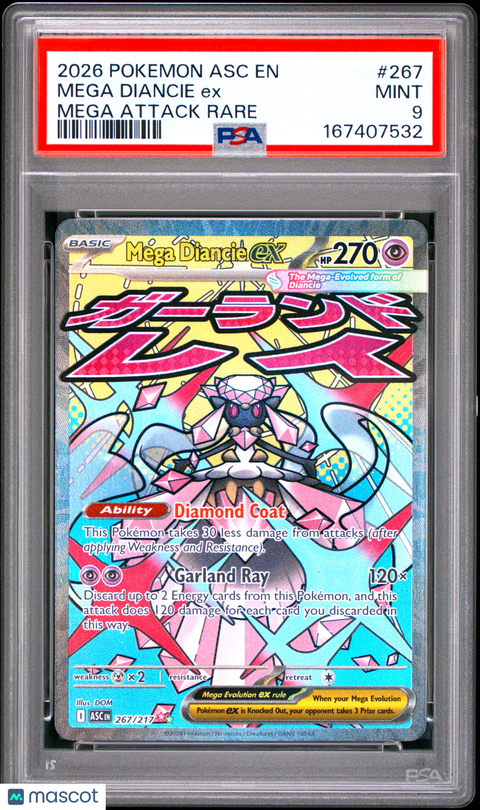 2026 Pokemon Asc EN-Ascended Heroes Mega Diancie EX #267 Mega Attack Rare PSA 9