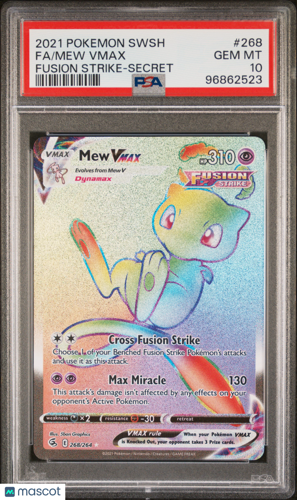 2021 Pokemon Sword & Shield Fusion Strike Mew VMAX #268 Fa Fusion Strike-Secret PSA 10