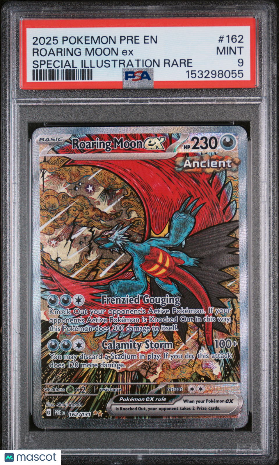 2025 Pokemon Pre EN-Prismatic Evolutions Roaring Moon EX #162 Special Illustration Rare PSA 9