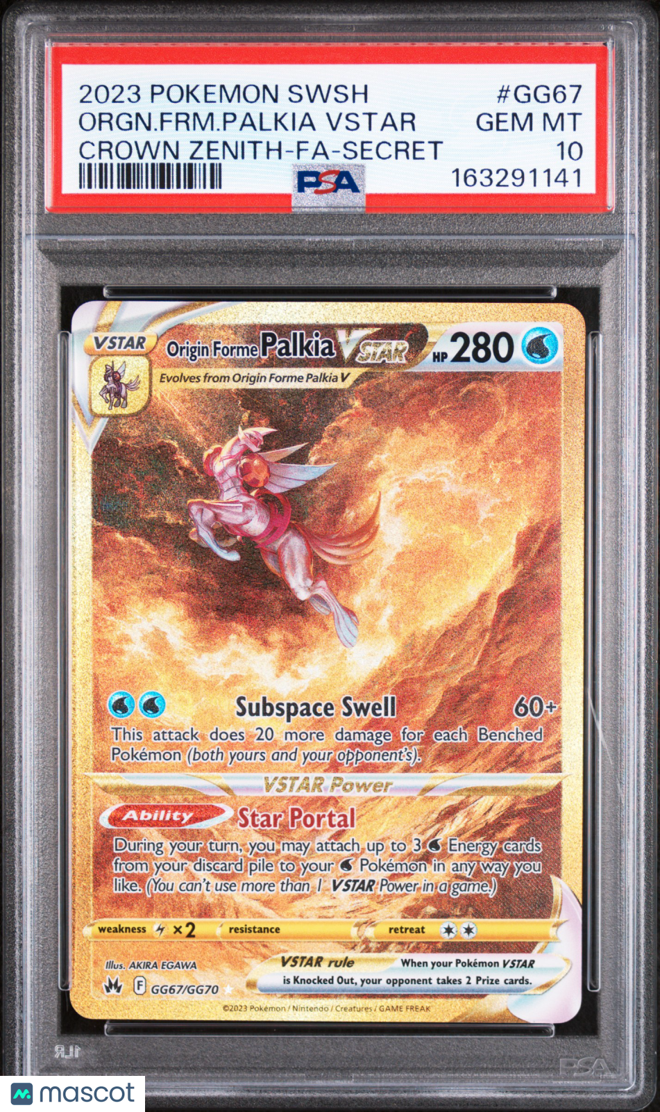 2023 Pokemon Sword And Shield Crown Zenith Orgn. FRM. Palkia VSTAR #GG67 Crown Zenith-Fa-Secret PSA 10