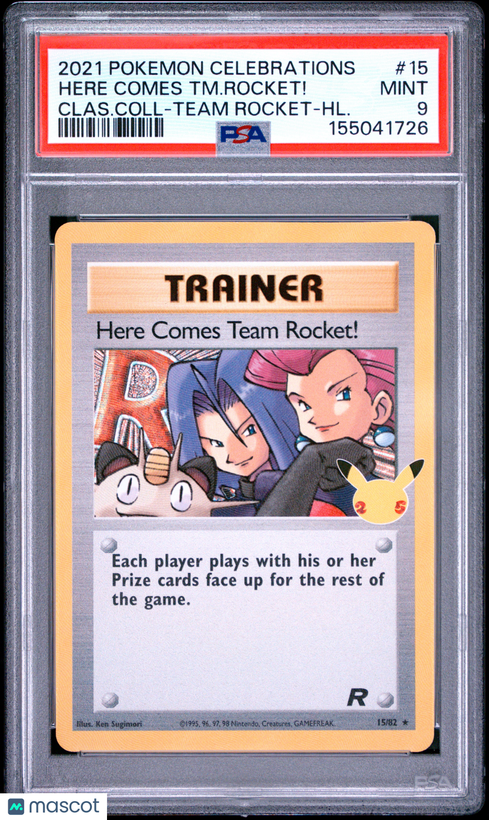 2021 Pokemon Celebrations Classic Collection Here Comes TM. Rocket! #15 Clas.Coll-Team Rocket-HL. PSA 9