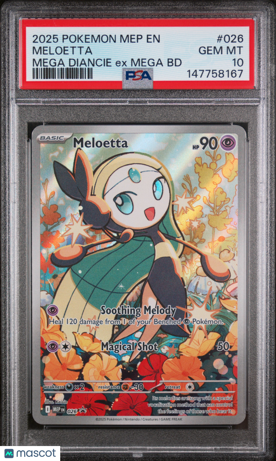 2025 Pokemon Mep EN-Me Black Star Promo Meloetta #026 Mega Diancie EX Mega BD PSA 10