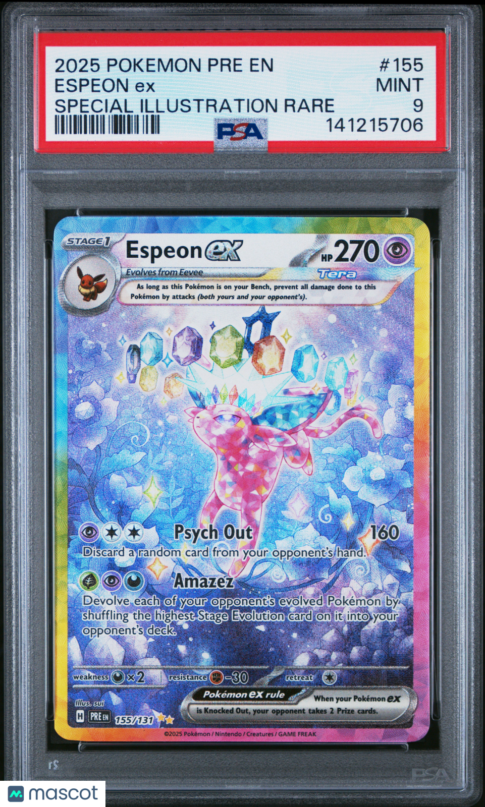 2025 Pokemon Pre EN-Prismatic Evolutions Espeon EX #155 Special Illustration Rare PSA 9