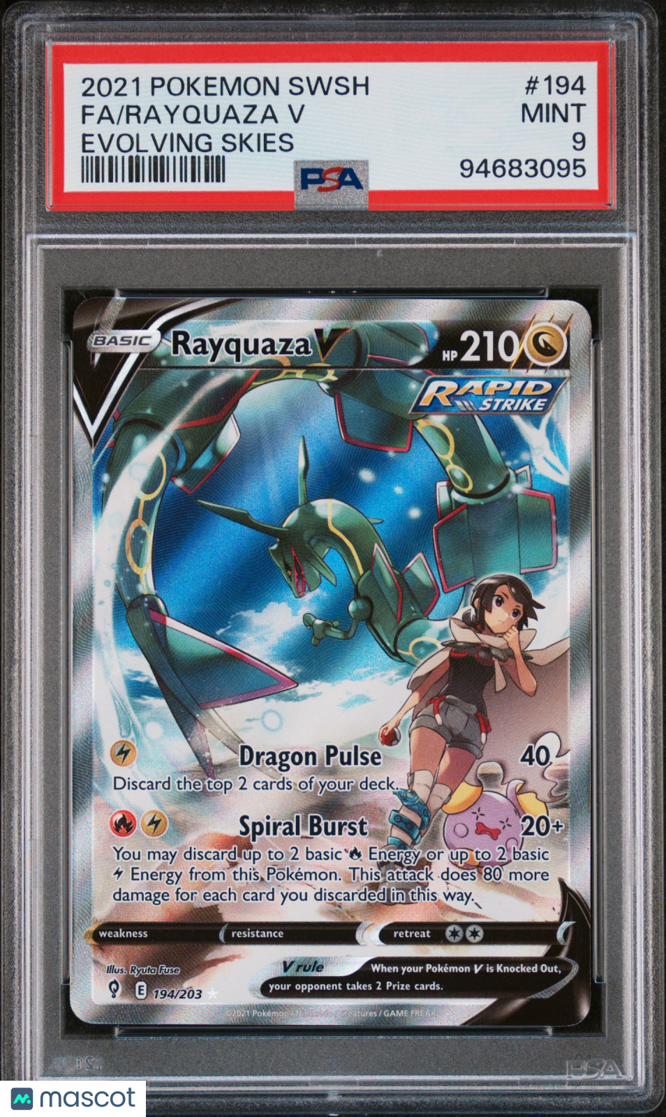 2021 Pokemon Sword & Shield Evolving Skies Rayquaza V #194 Evolving Skies Fa PSA 9
