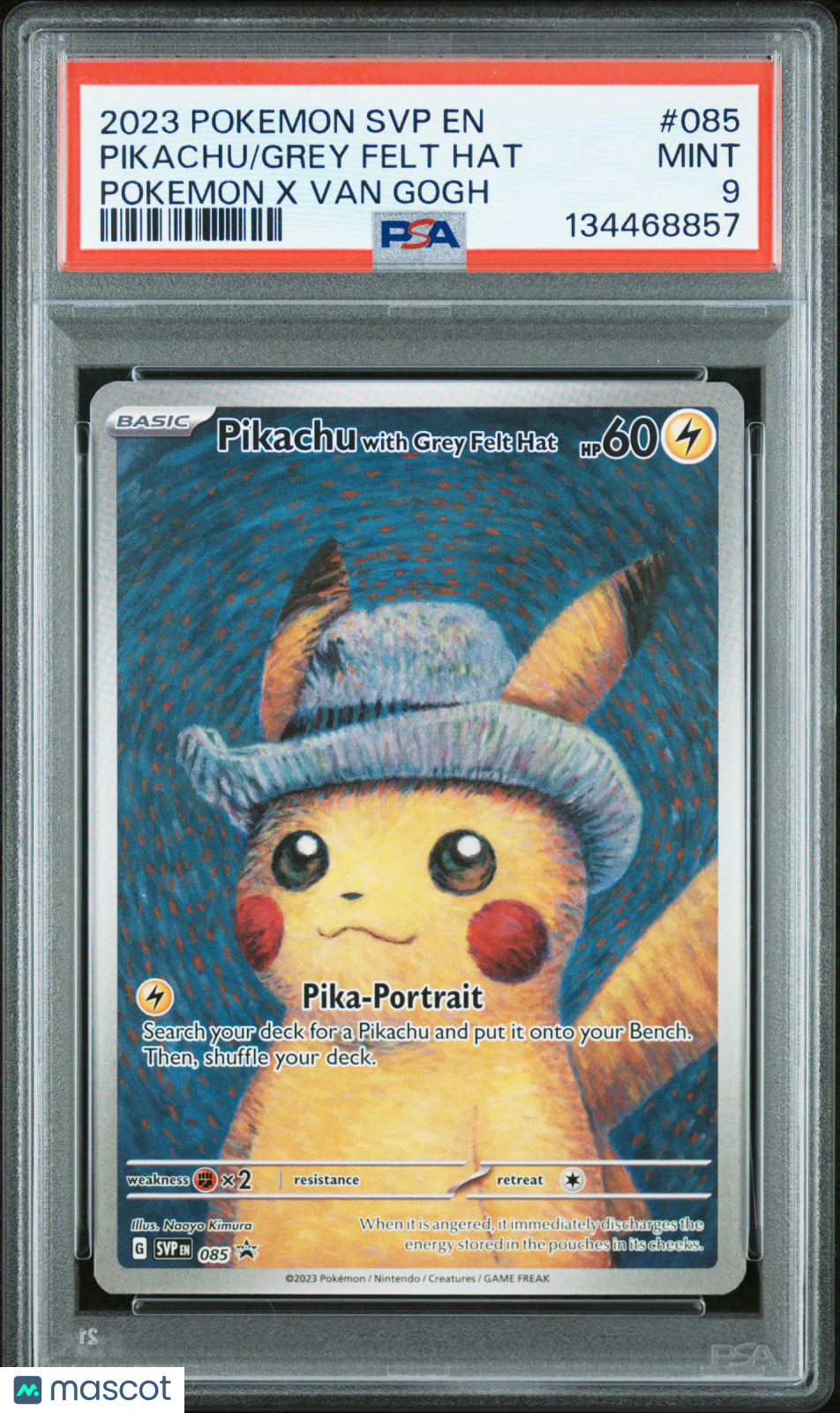 2023 Pokemon SVP EN-SV Black Star Promo Grey Felt Hat Pikachu #085 Pokemon X Van Gogh PSA 9
