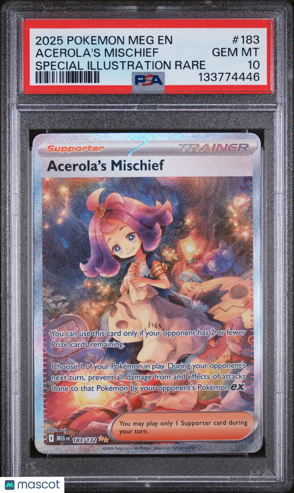 2025 Pokemon Meg EN-Mega Evolution Acerola's Mischief SIR PSA 10 #183