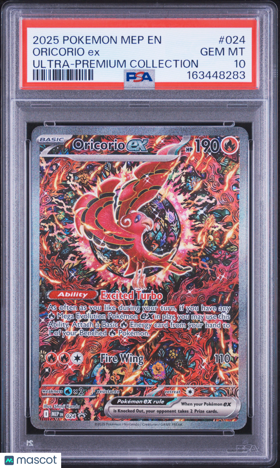 2025 Pokemon Mep EN-Me Black Star Promo Oricorio EX #024 Ultra-Premium Collection PSA 10