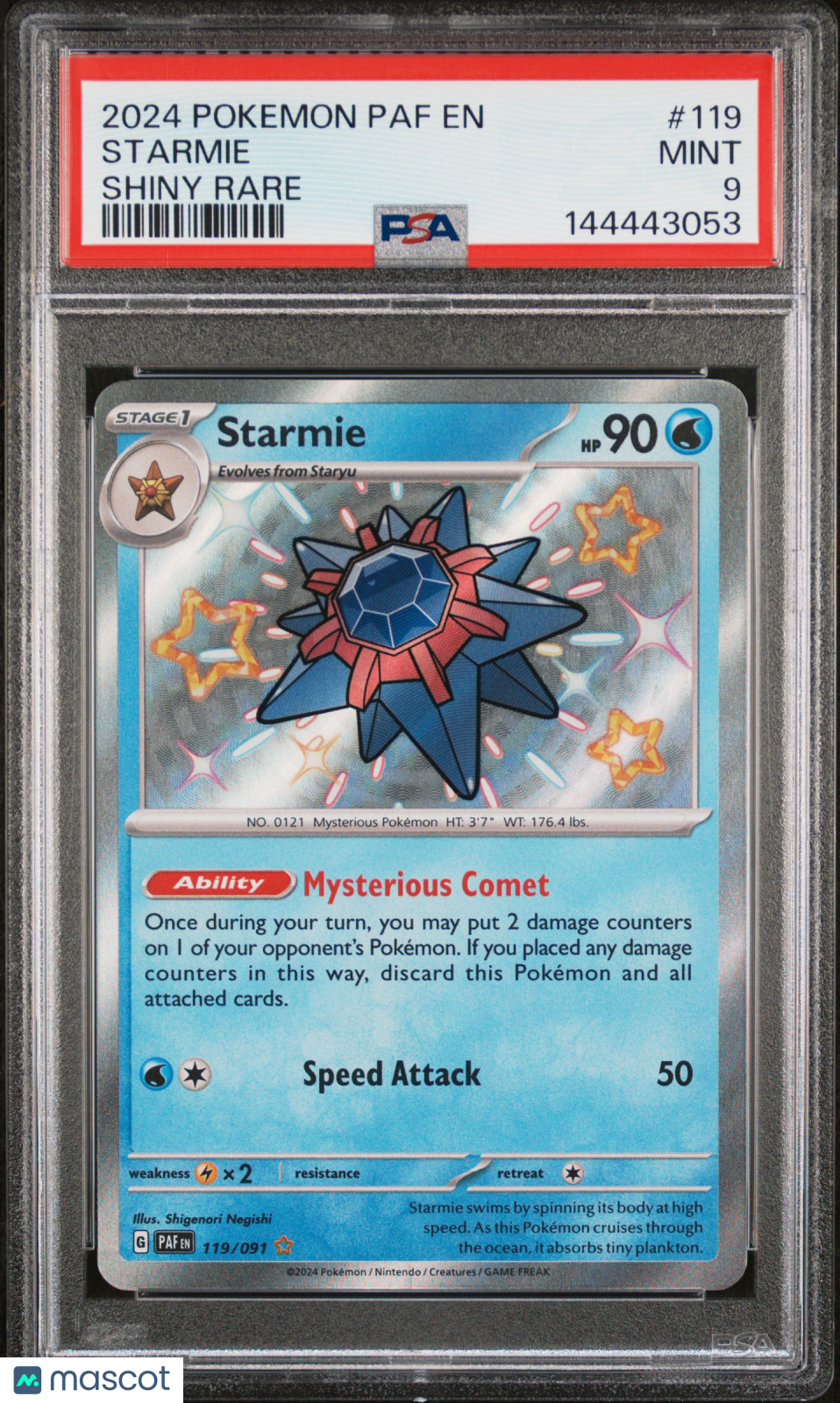 2024 Pokemon Paf EN-Paldean Fates Starmie #119 Shiny Rare PSA 9