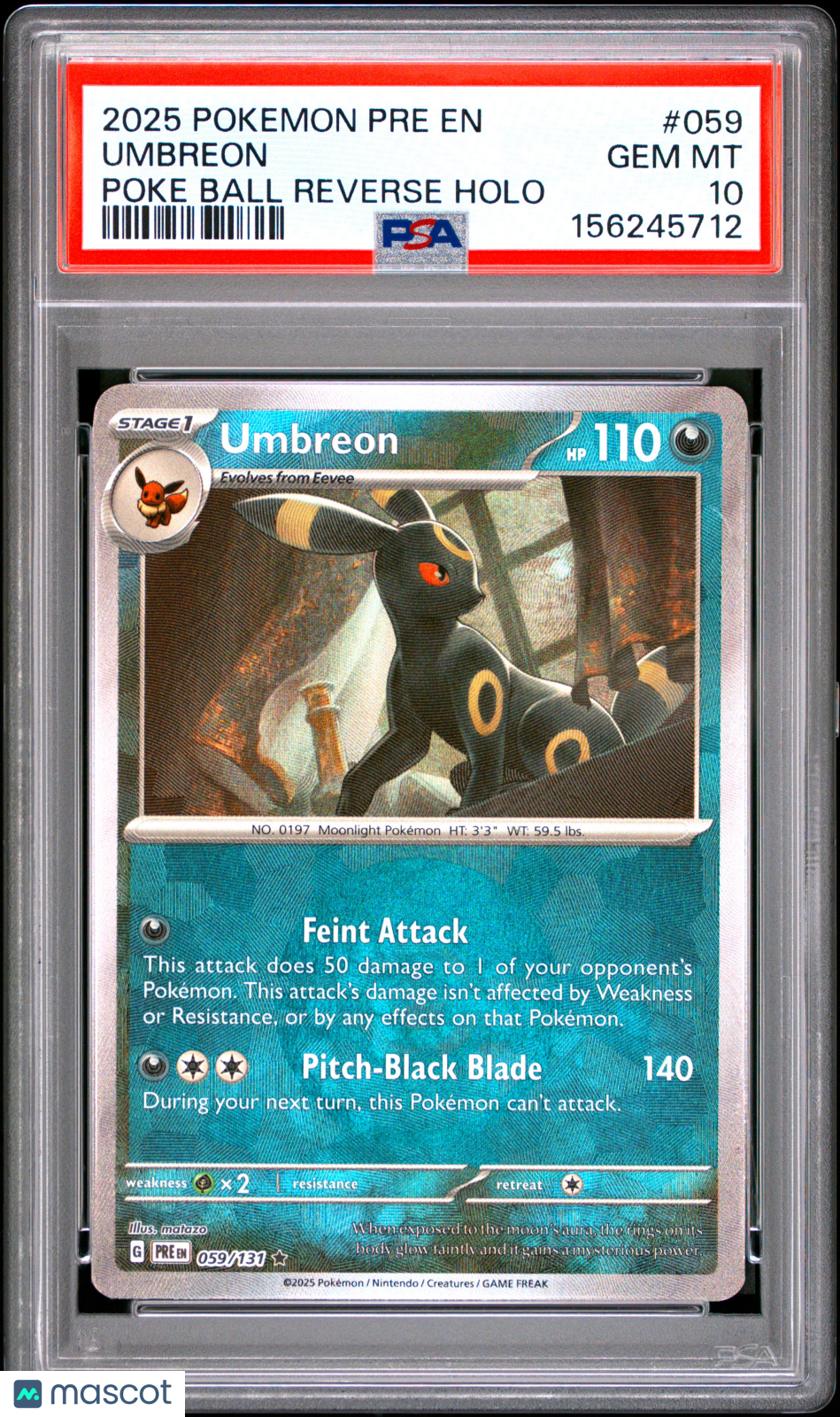 2025 Pokemon Pre EN-Prismatic Evolutions Umbreon #059 Poke Ball Reverse Holo PSA 10