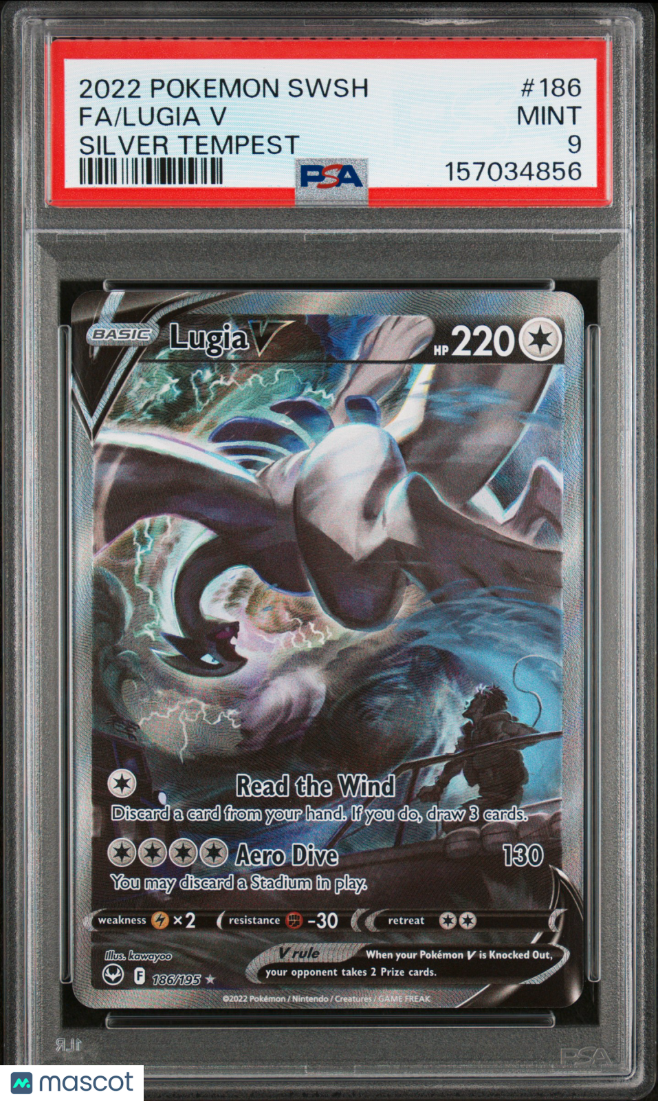 2022 Pokemon Sword & Shield Silver Tempest Lugia V #186 Silver Tempest Fa PSA 9