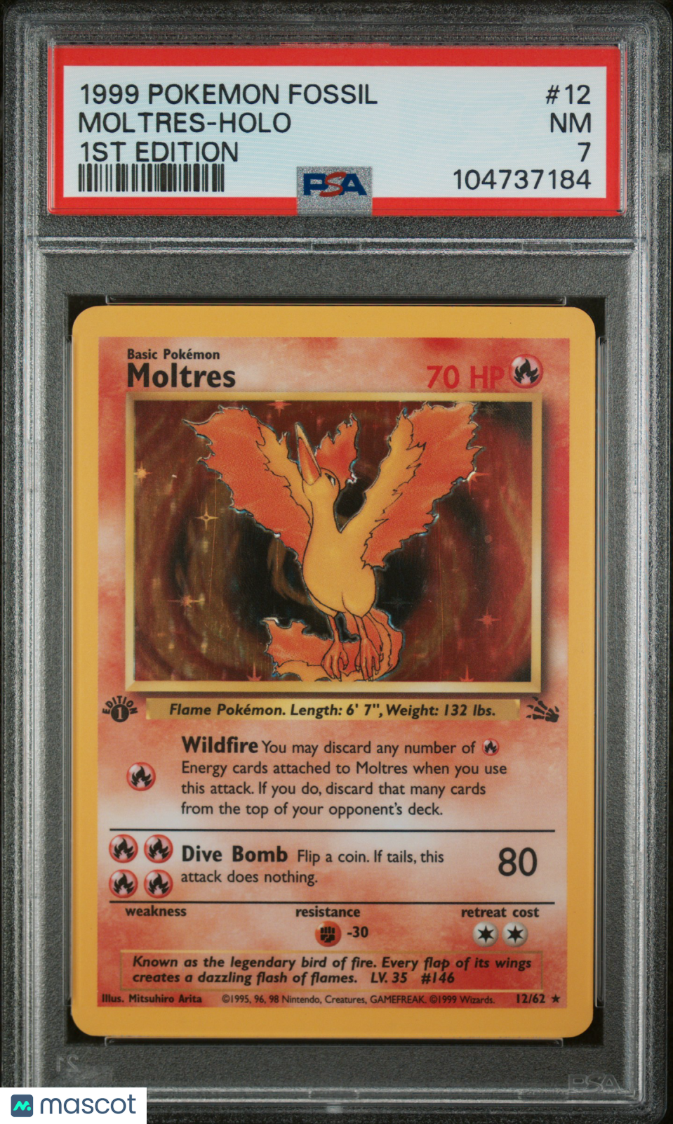 1999 Pokemon Fossil Moltres #12 1st Edition PSA 7