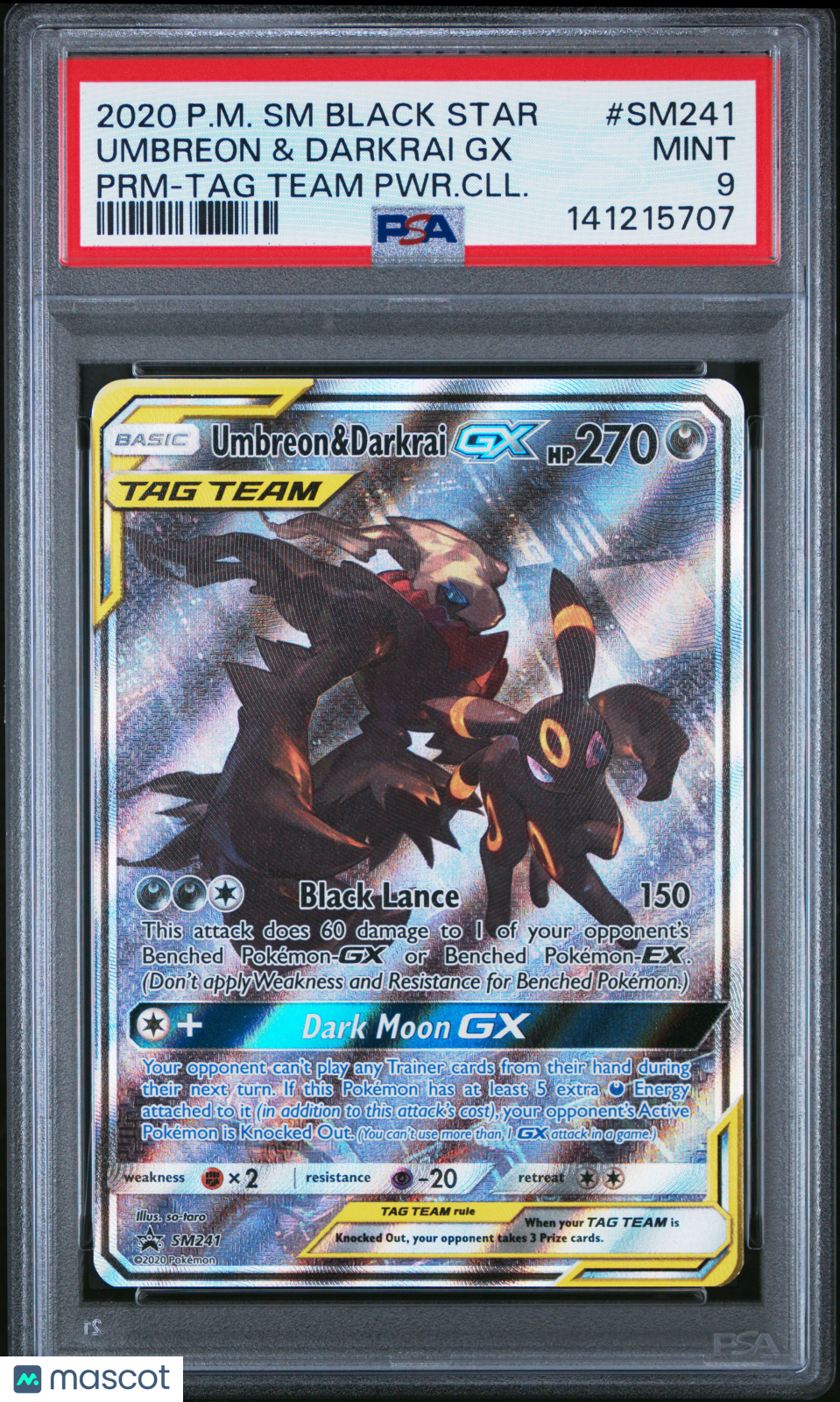 2020 Pokemon SM Black Star Promo Umbreon & Darkrai GX #SM241 PRM-TAG Team PWR.CLL. PSA 9
