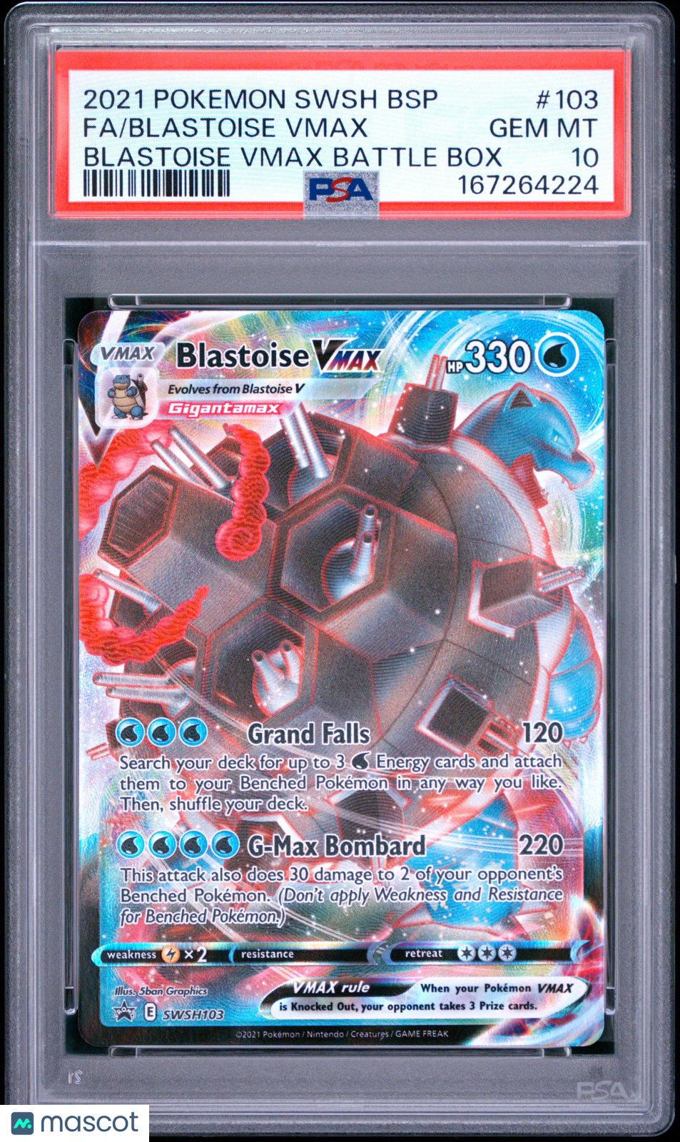 2021 Pokemon Swsh Black Star Promo Blastoise VMAX #103 Fa Blastoise VMAX Battle Box PSA 10