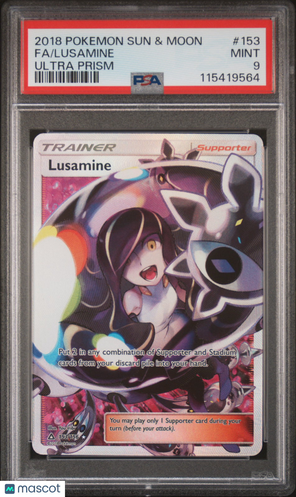 2018 Pokemon Sun & Moon Ultra Prism Lusamine #153 Ultra Prism Fa PSA 9
