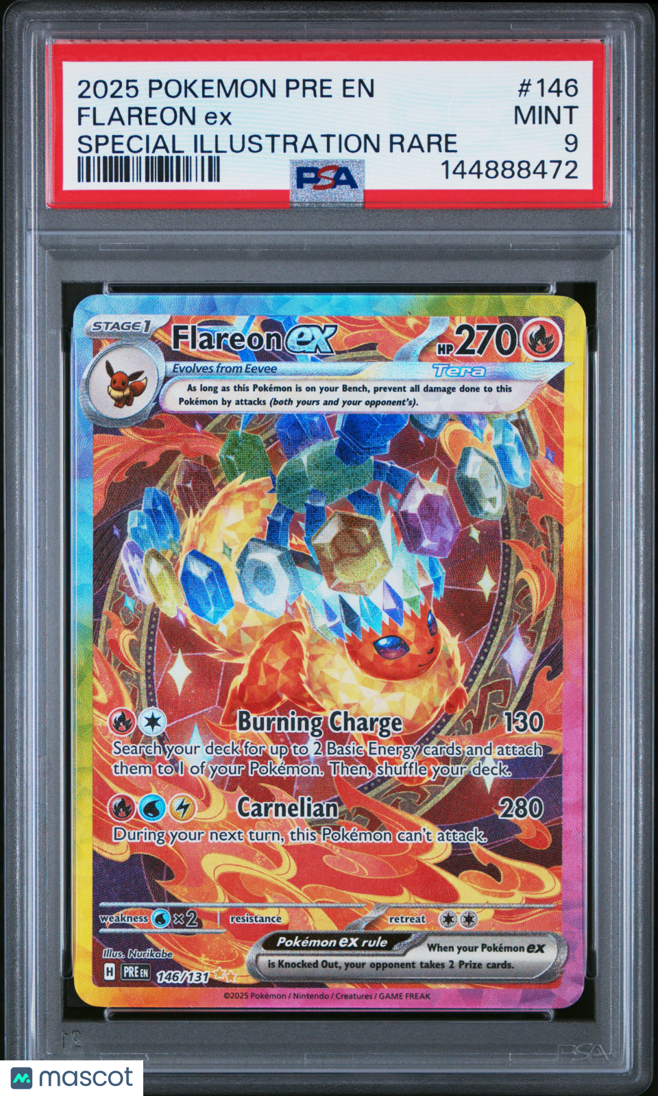 2025 Pokemon Pre EN-Prismatic Evolutions Flareon EX #146 Special Illustration Rare PSA 9