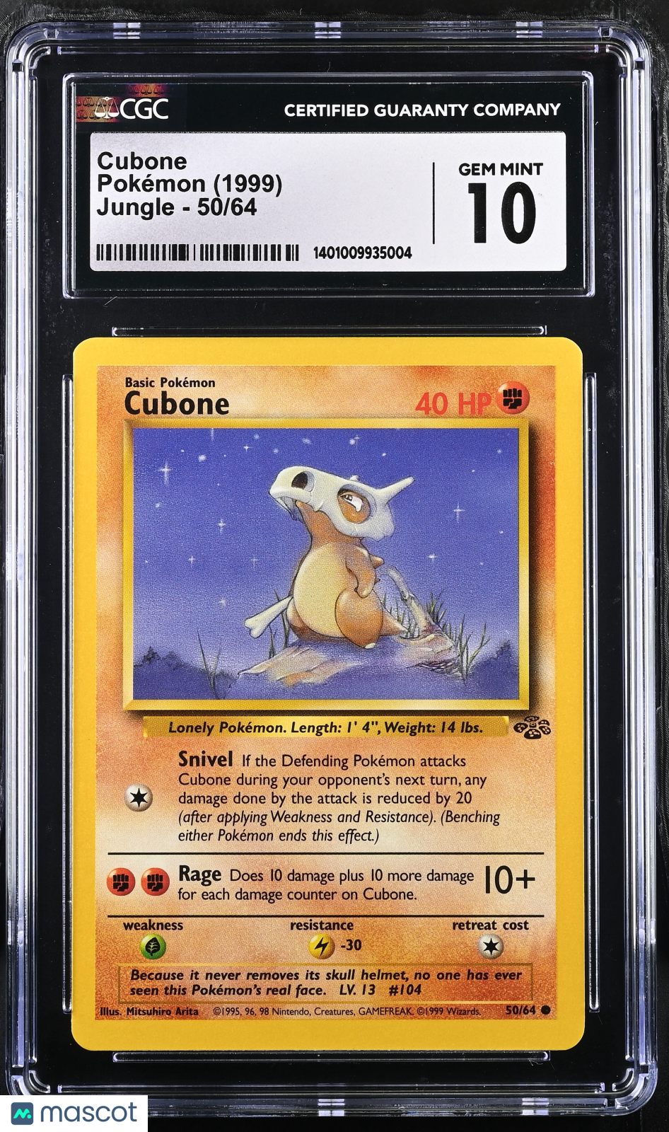1999 Pokemon Cubone #50/64 50/64 CGC 10
