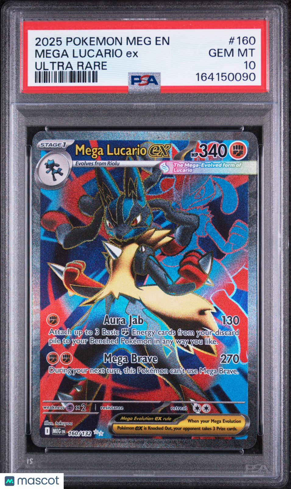 2025 Pokemon Meg EN-Mega Evolution Mega Lucario EX #160 Ultra Rare PSA 10