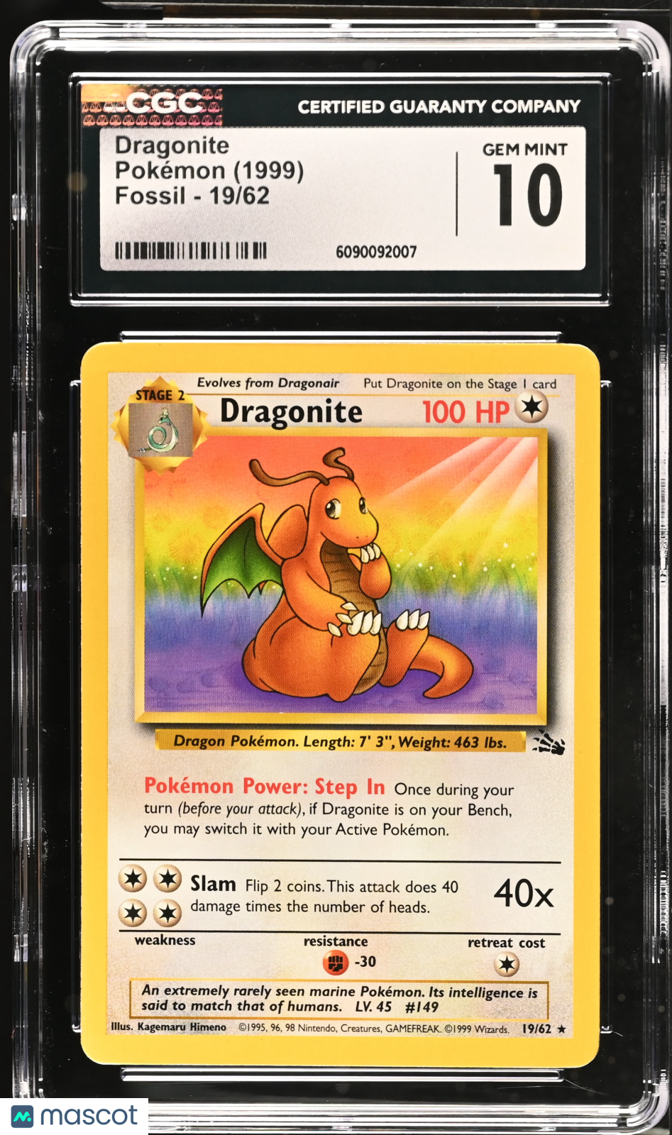 1999 Pokemon Dragonite #19/62 CGC 10