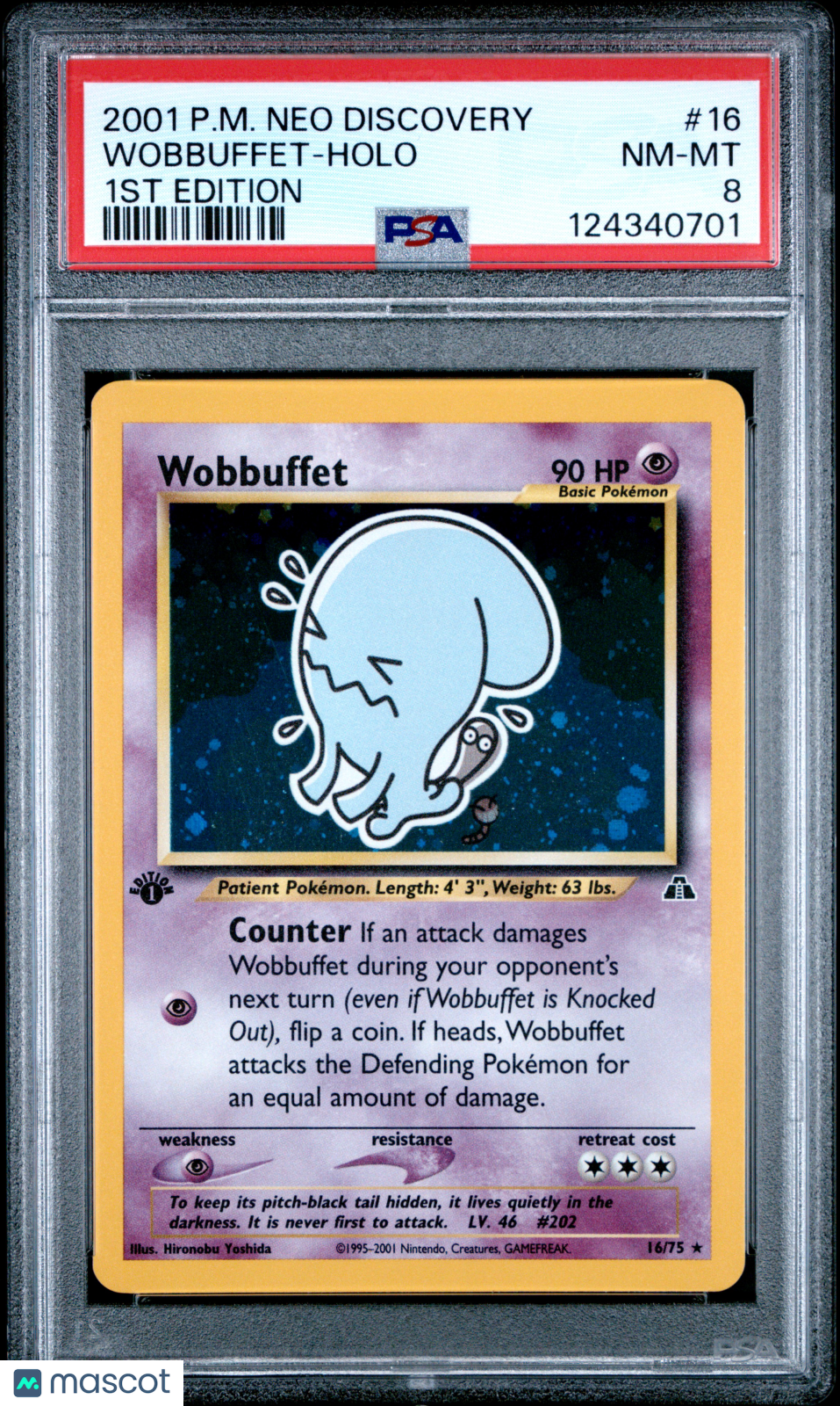 2001 Pokemon Neo Discovery Wobbuffet #16 1st Edition PSA 8