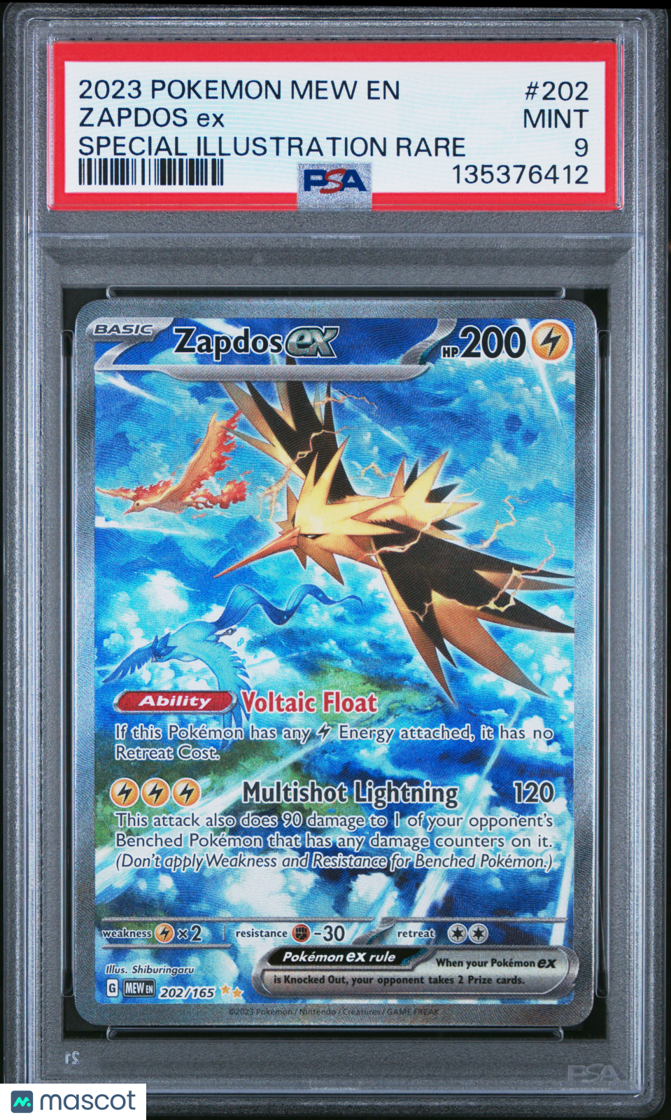 2023 Pokemon Mew EN-151 Zapdos EX #202 Special Illustration Rare PSA 9