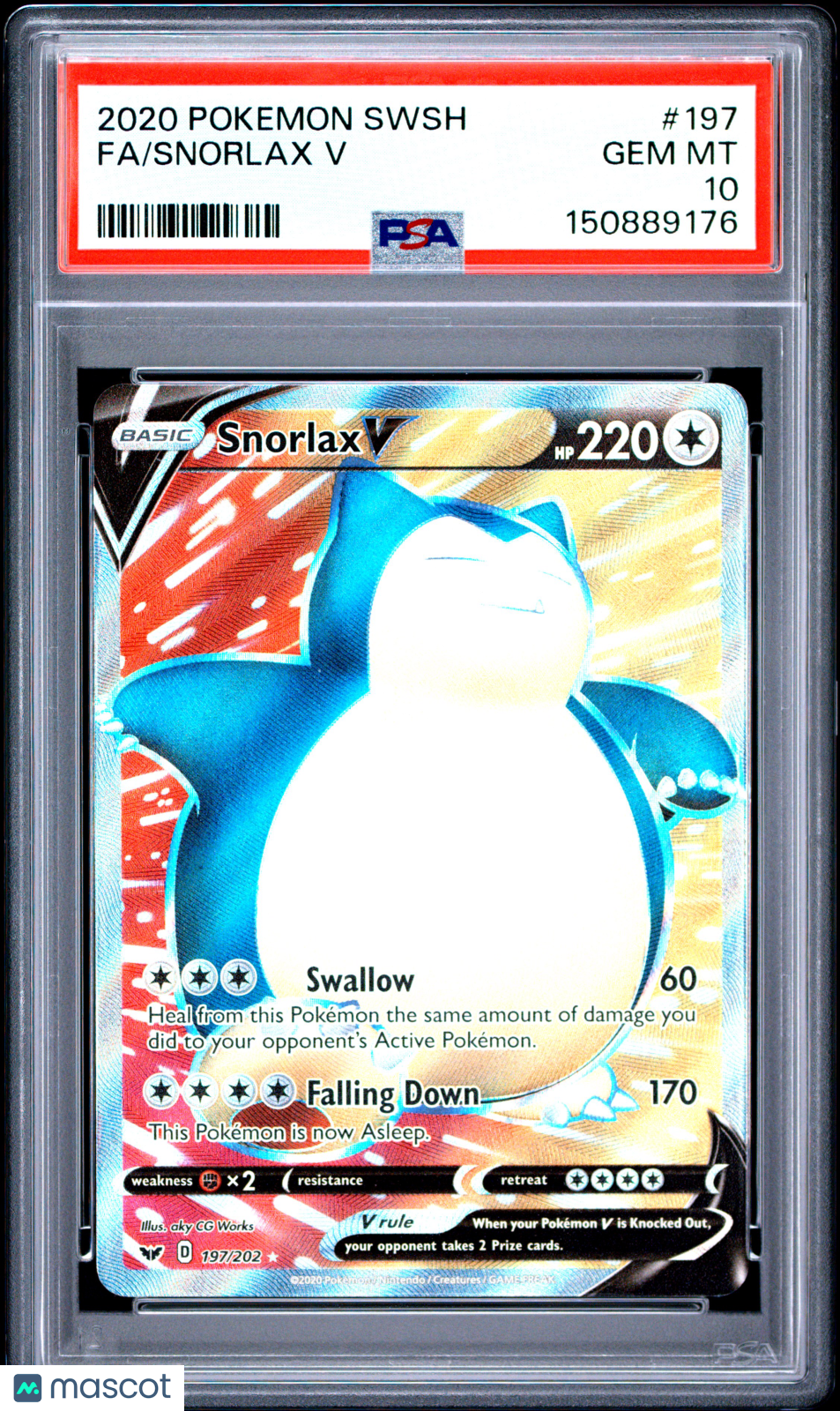 2020 Pokemon Sword & Shield Snorlax V #197 Fa PSA 10