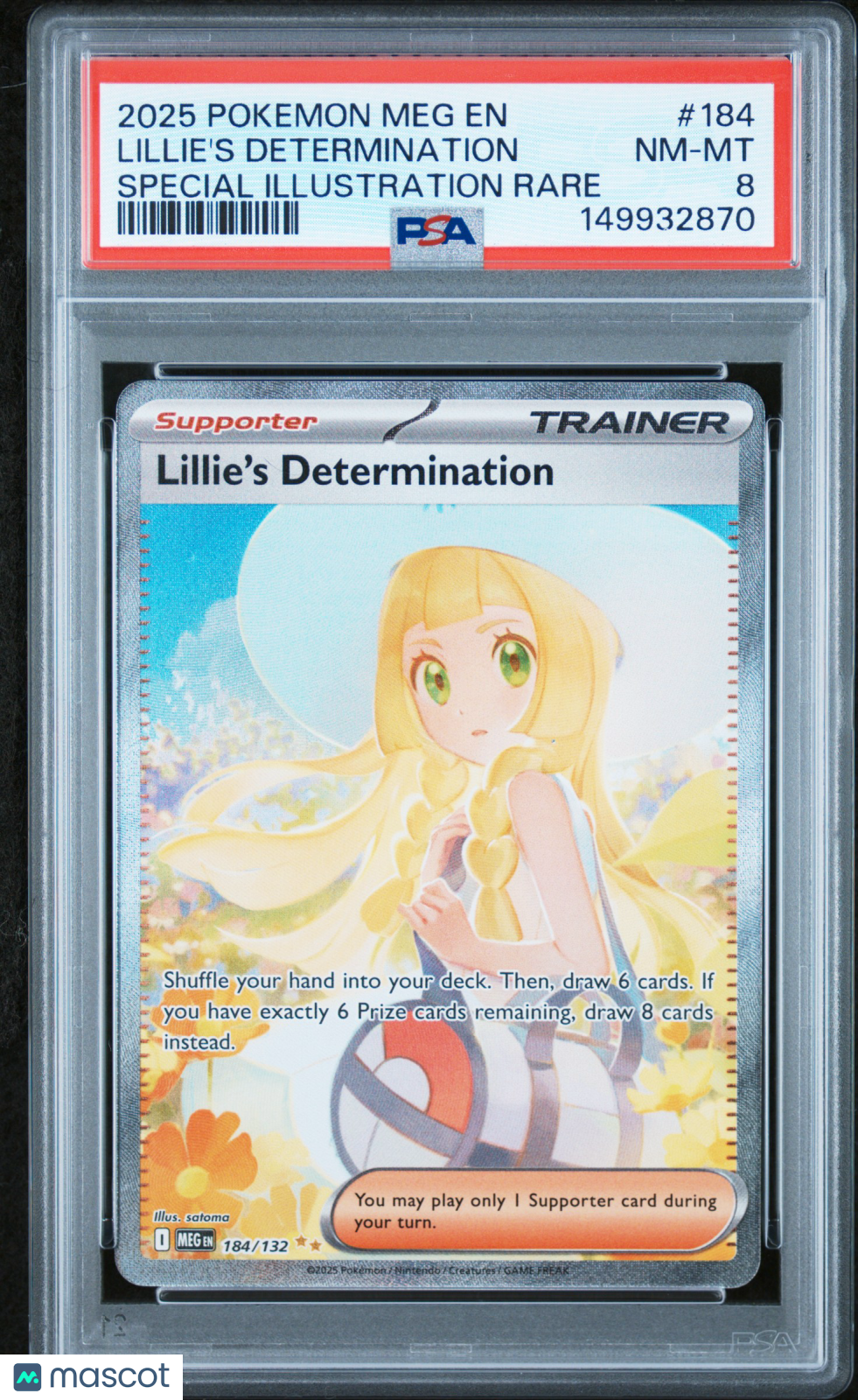 2025 Pokemon Meg EN-Mega Evolution Lillie's Determination #184 Special Illustration Rare PSA 8