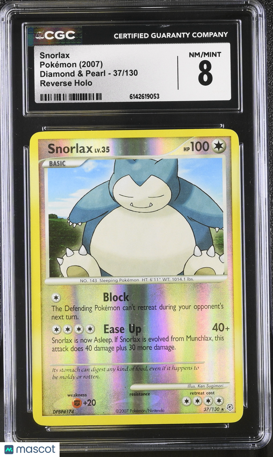 2007 Pokemon Snorlax #37/130 37/130 CGC 8