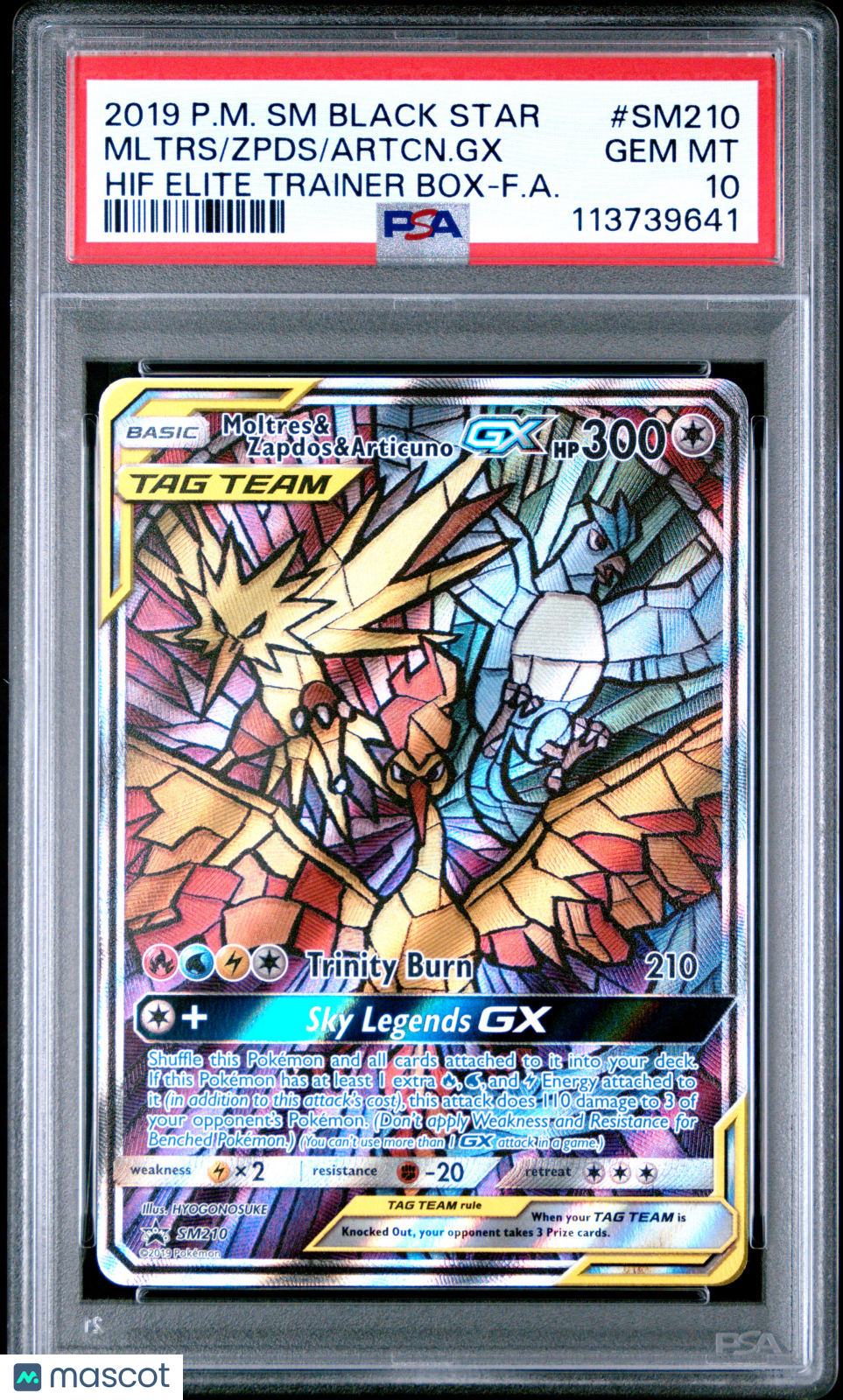 2019 Pokemon SM Black Star Promo Artcn. GX Mltrs Zpds #SM210 Hif Elite Trainer Box-F.A. PSA 10