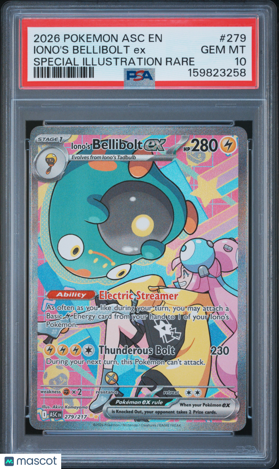 2026 Pokemon Asc EN-Ascended Heroes Iono's Bellibolt EX #279 Special Illustration Rare PSA 10