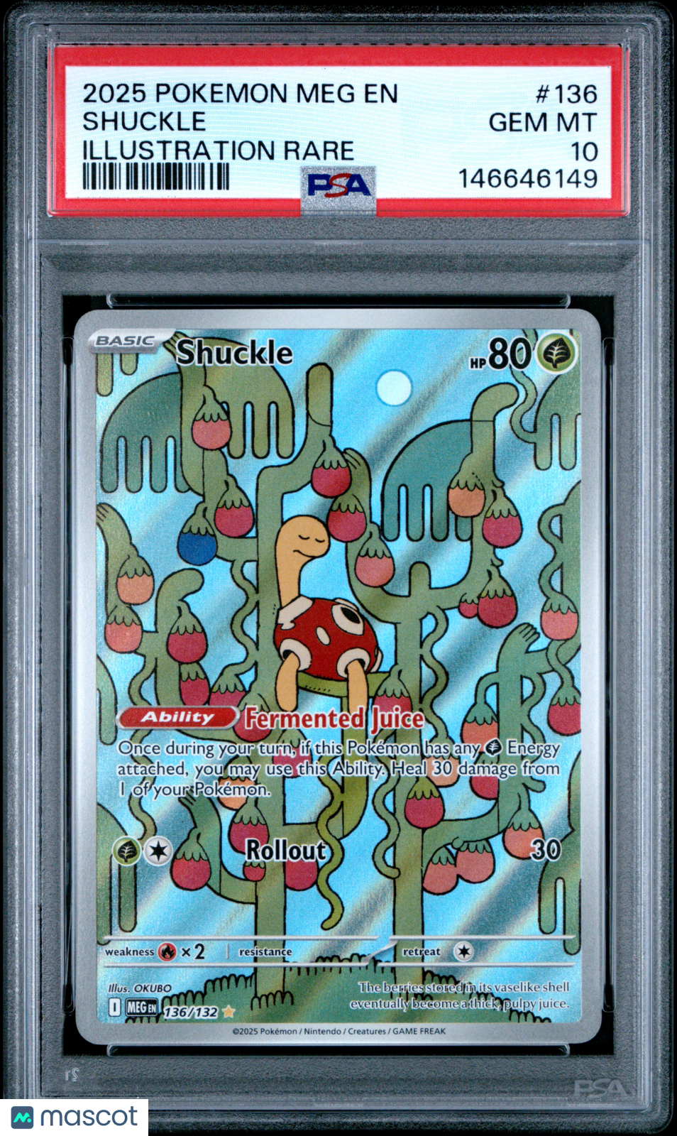 2025 Pokemon Meg EN-Mega Evolution Shuckle #136 Illustration Rare PSA 10