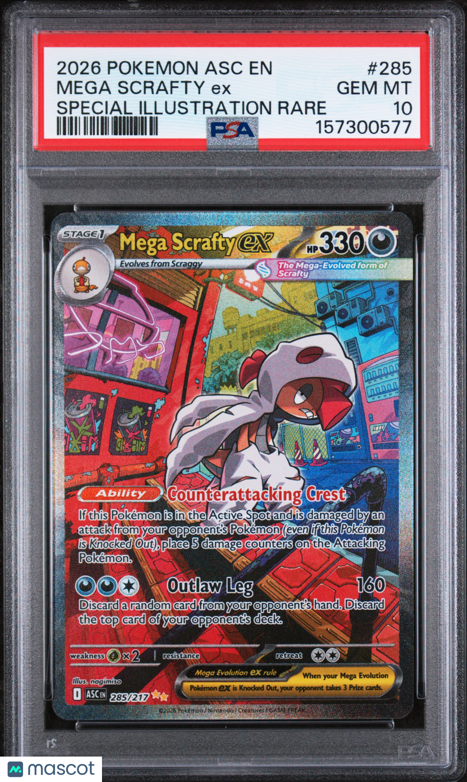2026 Pokemon Asc EN-Ascended Heroes Mega Scrafty EX #285 Special Illustration Rare PSA 10