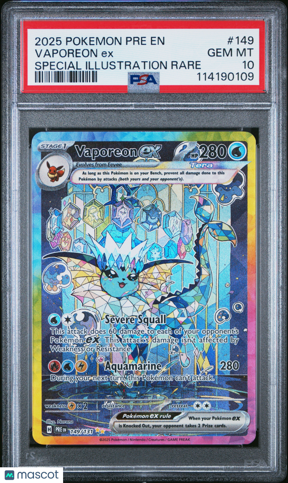 2025 Pokemon Pre EN-Prismatic Evolutions Vaporeon EX #149 Special Illustration Rare PSA 10