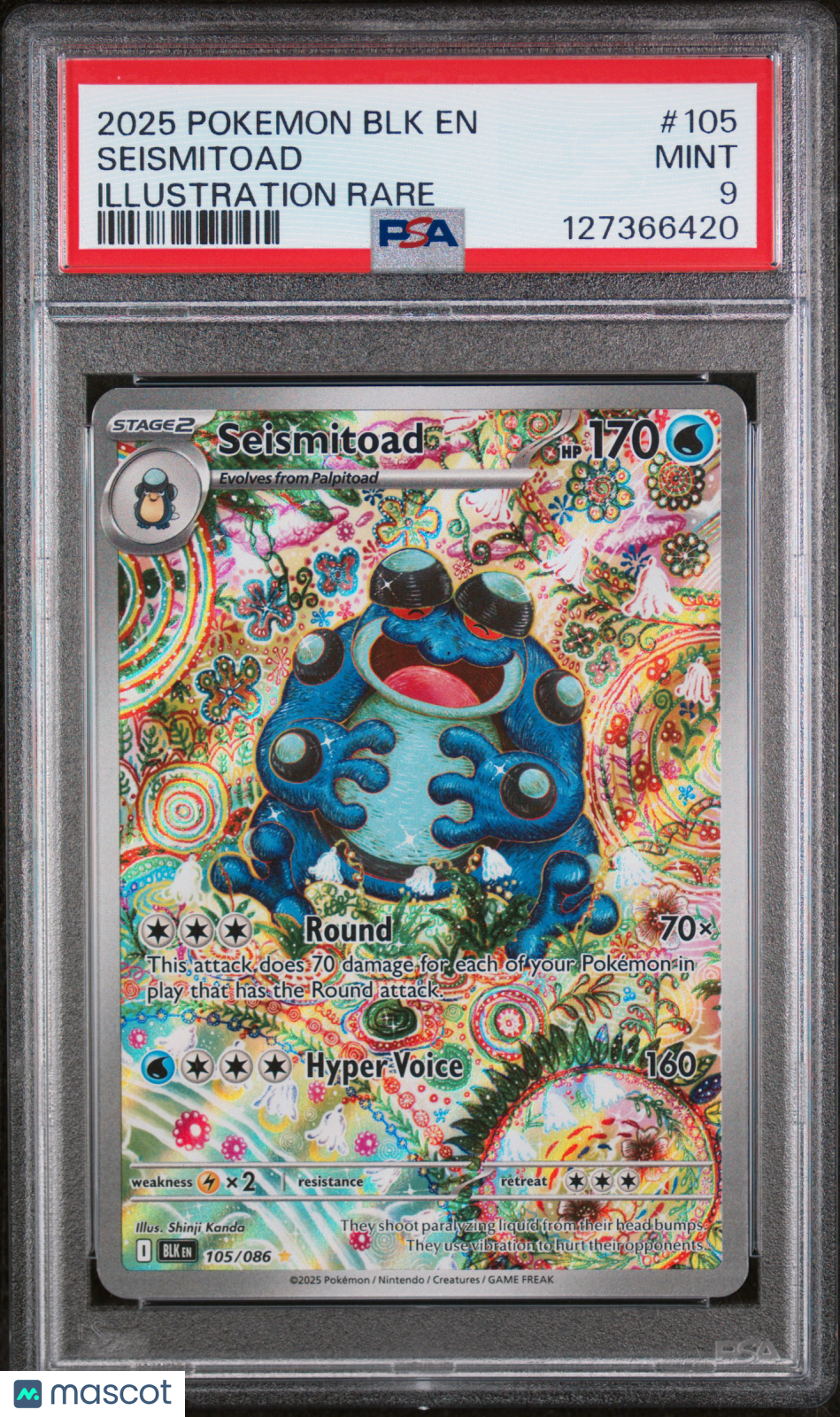 2025 Pokemon BLK EN-Black Bolt Seismitoad #105 Illustration Rare PSA 9