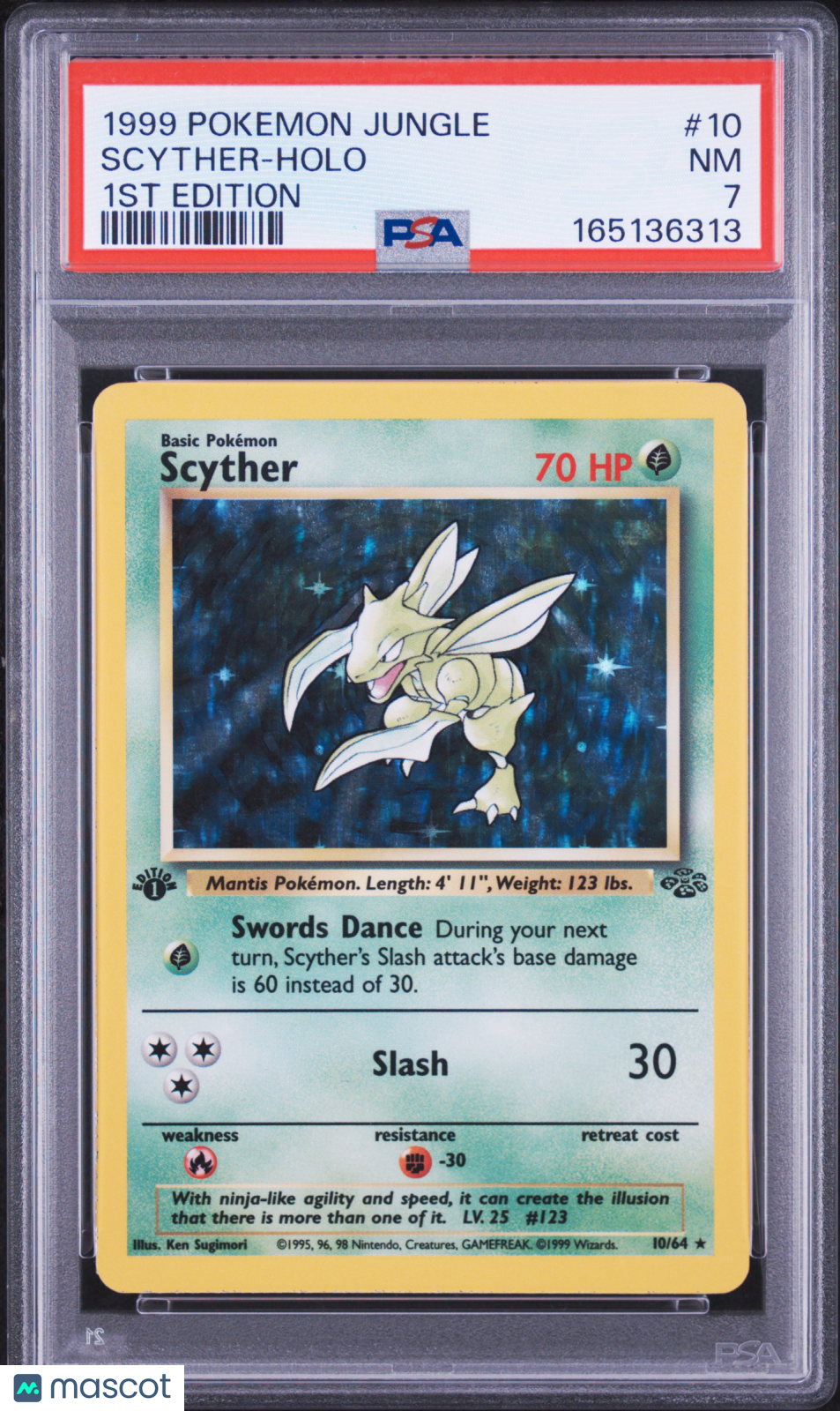 1999 Pokemon Jungle Scyther #10 1st Edition PSA 7