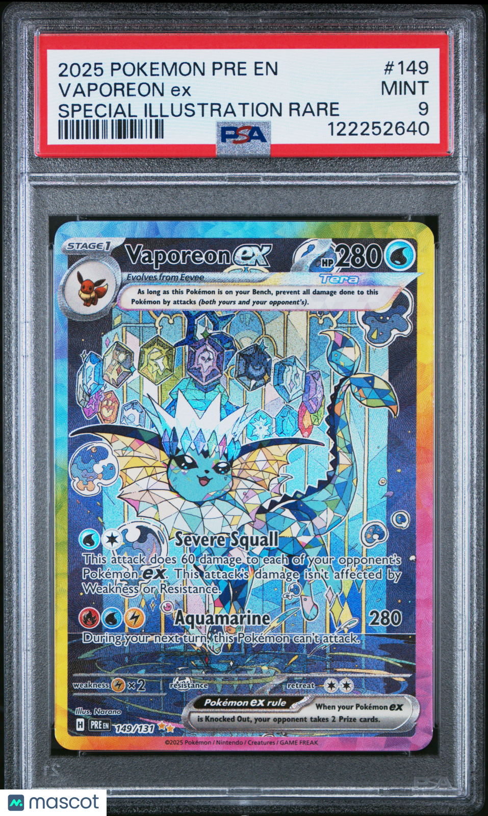 2025 Pokemon Pre EN-Prismatic Evolutions Vaporeon EX #149 Special Illustration Rare PSA 9