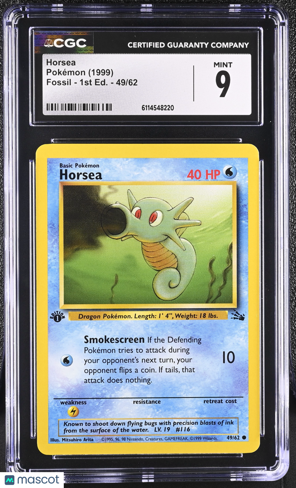 1999 Pokemon Horsea #49/62 49/62 1st Edition CGC 9