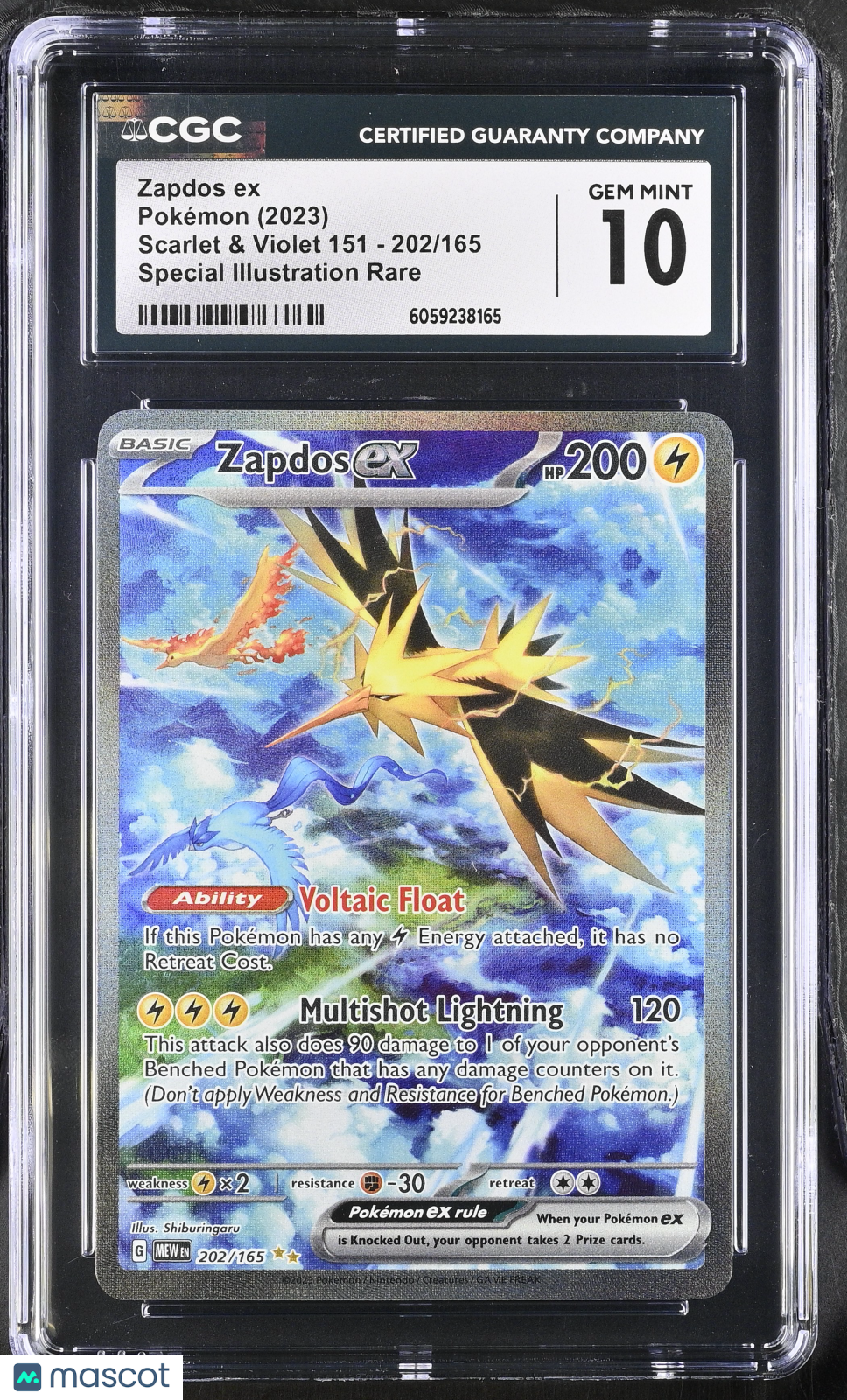 2023 Pokemon Zapdos ex #202/165 Special Illustration Rare CGC 10
