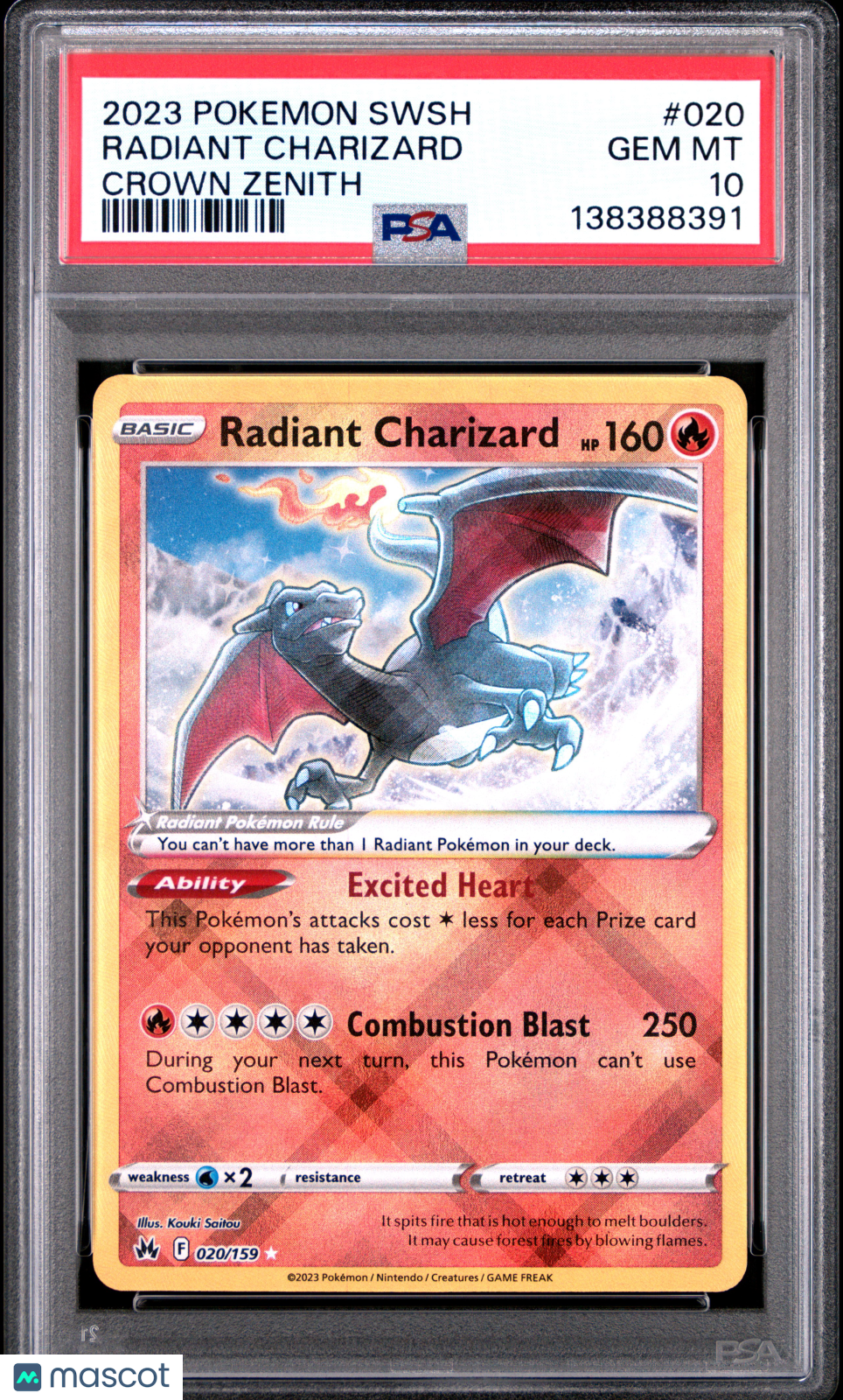 2023 Pokemon Sword And Shield Crown Zenith Radiant Charizard #020 Crown Zenith PSA 10