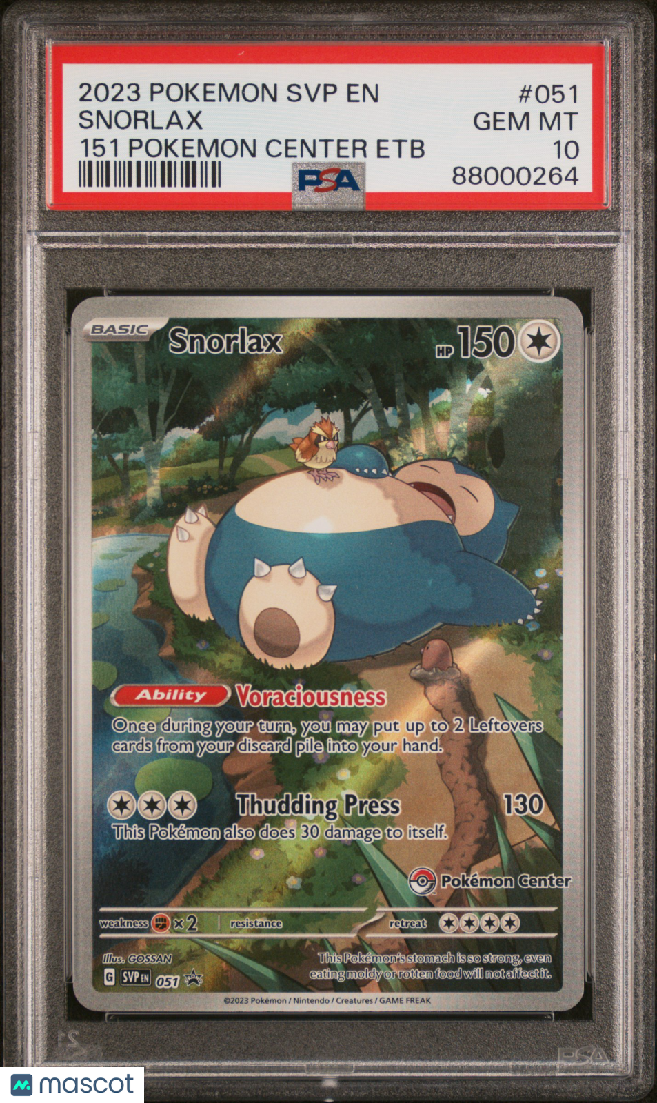 2023 Pokemon SVP EN-SV Black Star Promo Snorlax #051 151 Pokemon Center Etb PSA 10