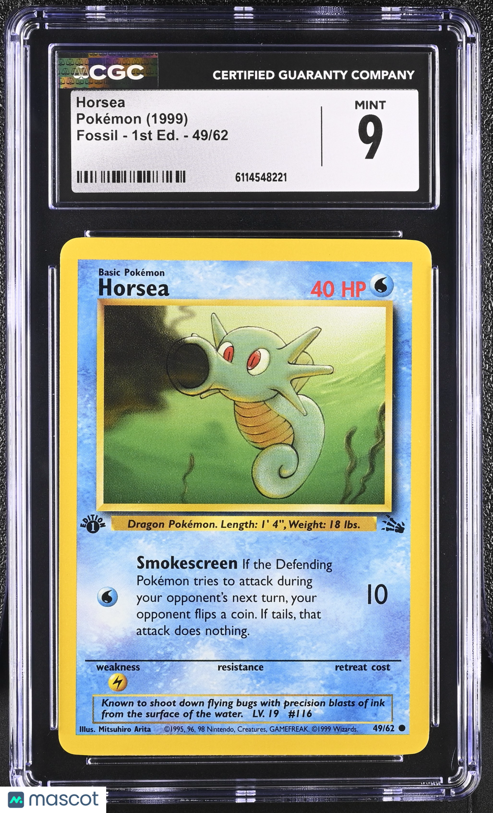 1999 Pokemon Horsea #49/62 49/62 1st Edition CGC 9