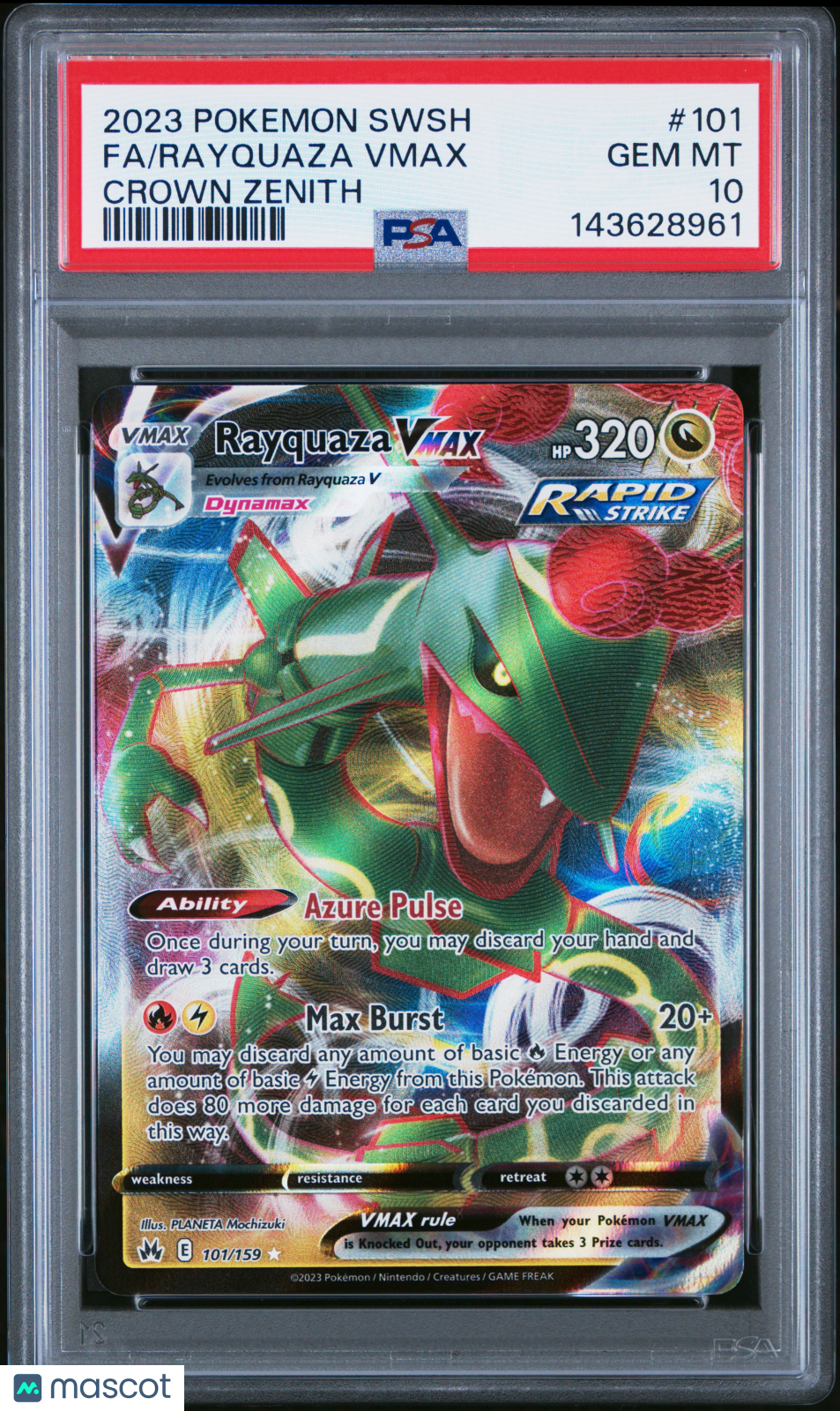 2023 Pokemon Sword And Shield Crown Zenith Rayquaza VMAX #101 Crown Zenith Fa PSA 10