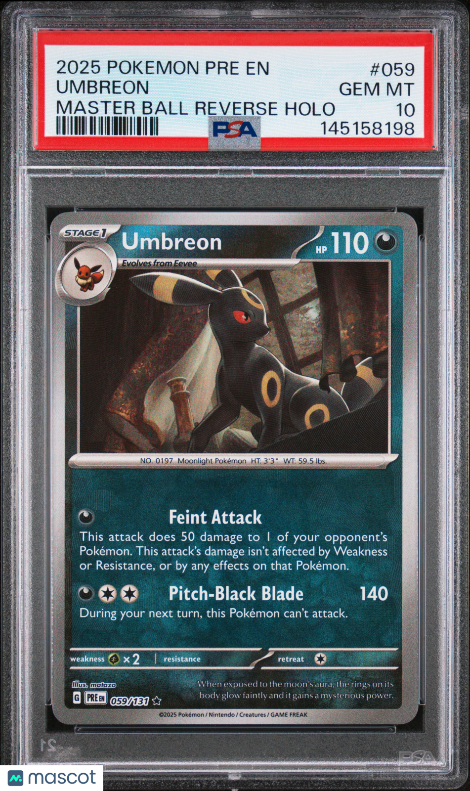 2025 Pokemon Pre EN-Prismatic Evolutions Umbreon #059 Master Ball Reverse Holo PSA 10