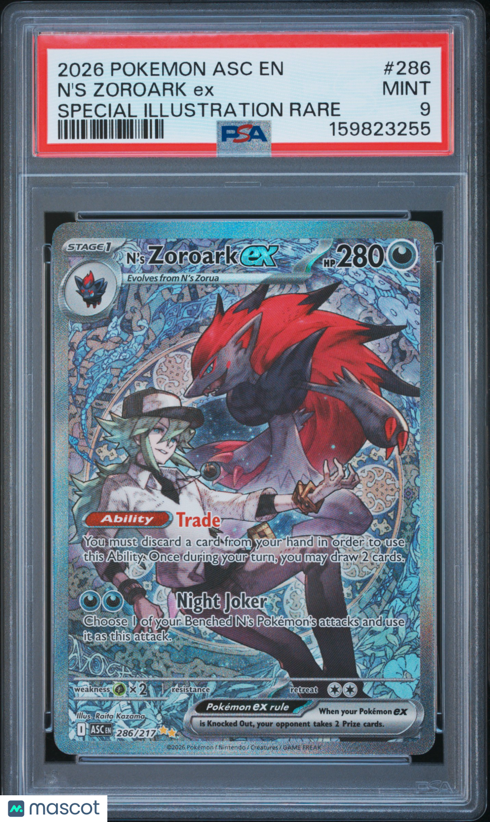 2026 Pokemon Asc EN-Ascended Heroes N'S Zoroark EX #286 Special Illustration Rare PSA 9