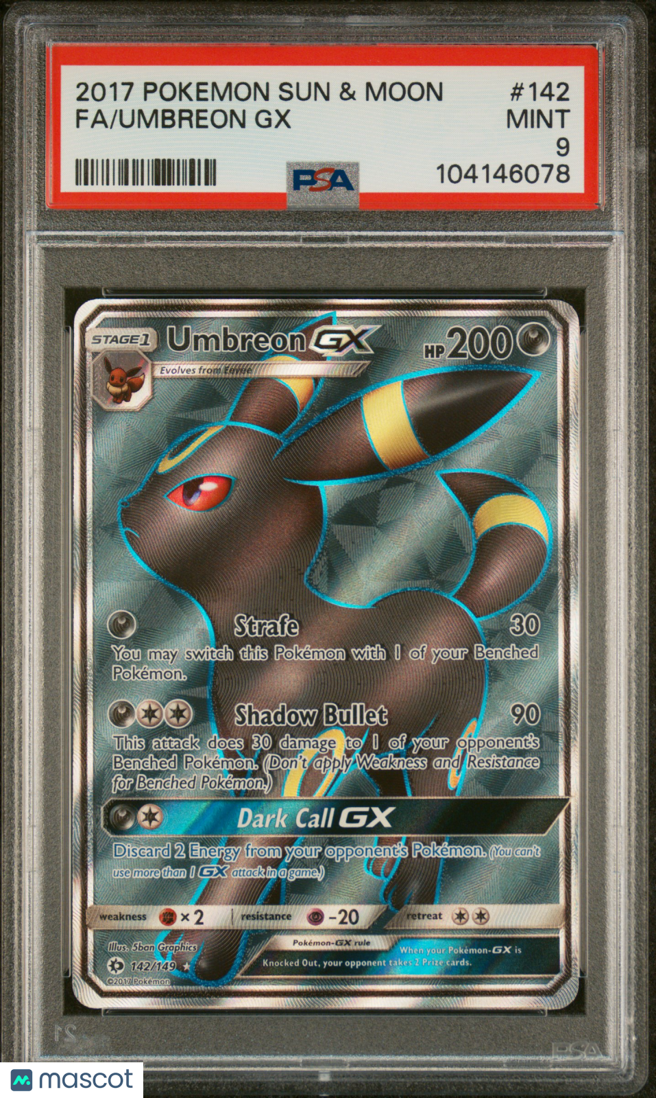 2017 Pokemon Sun & Moon Umbreon GX #142 Fa PSA 9